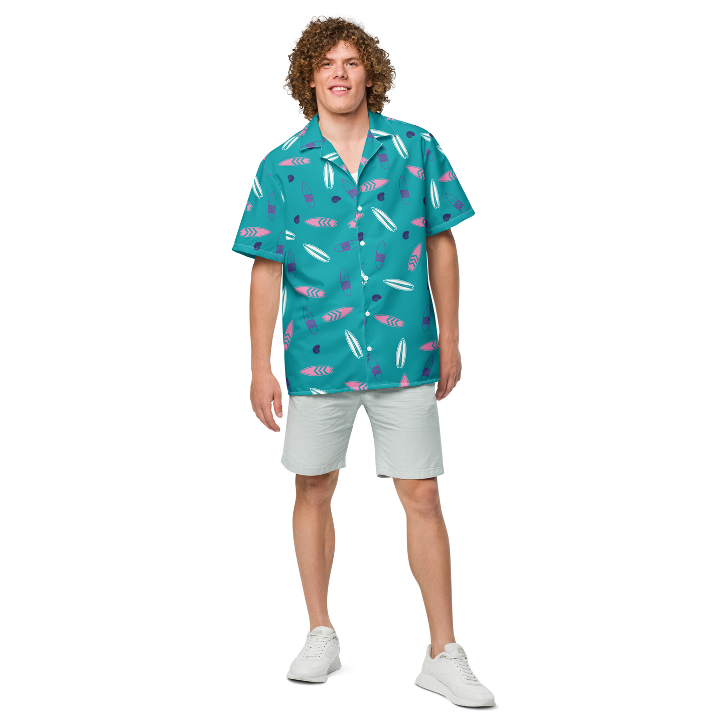 Men's Surfboard Design Button Down Hawaiian Shirt, UPF50+ Sun Protection