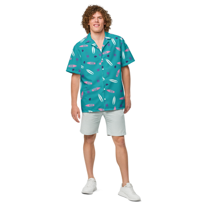 Men's Surfboard Design Button Down Hawaiian Shirt, UPF50+ Sun Protection