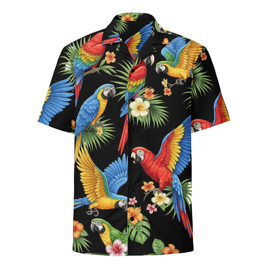 Black Tropical Birds Aloha Hawaiian Shirt Unisex Button Down Shirt UPF50+