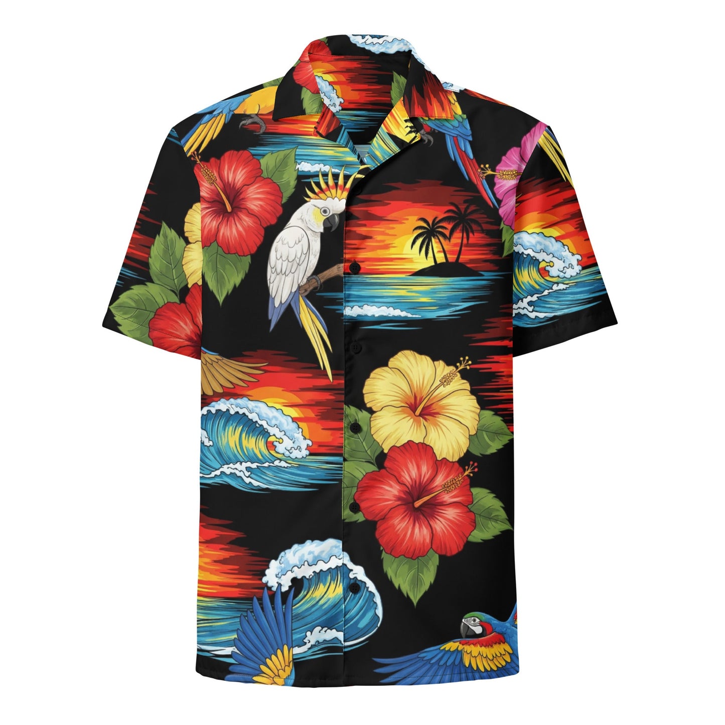 Tropic Surf Scenes, Oversize Fit Black Aloha Button Down Hawaiian Surf Shirt