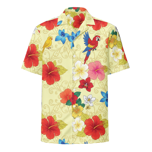 Pastel Light Yellow Aloha Hawaiian Shirt, Unisex Button Down Shirt UPF50+