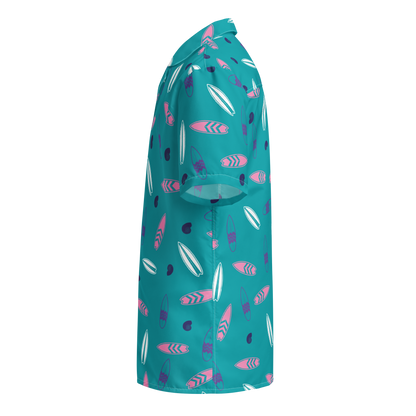 Men's Surfboard Design Button Down Hawaiian Shirt, UPF50+ Sun Protection