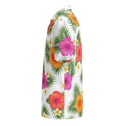 Aloha Hawaiian Button Down Shirt, Floral White, Lightweight UPF50+ Protection