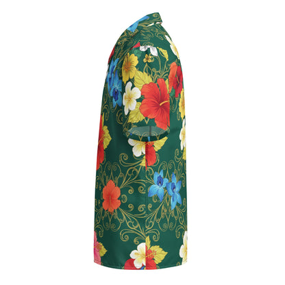 Green Aloha Button Down Hawaiian Shirt, Lightweight UPF50+ Sun Protection