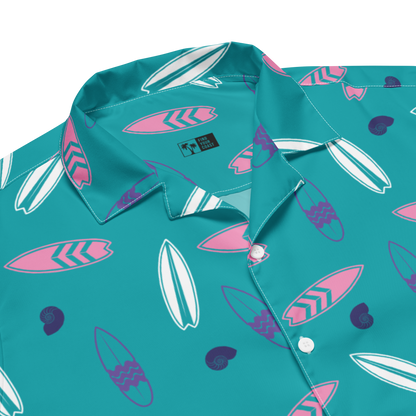 Men's Surfboard Design Button Down Hawaiian Shirt, UPF50+ Sun Protection