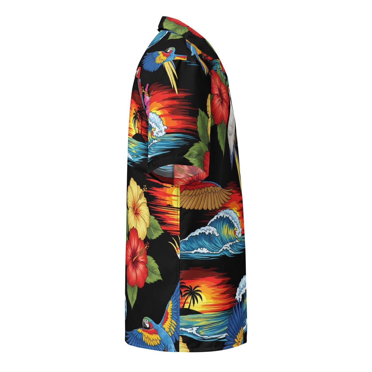 Tropic Surf Scenes, Oversize Fit Black Aloha Button Down Hawaiian Surf Shirt