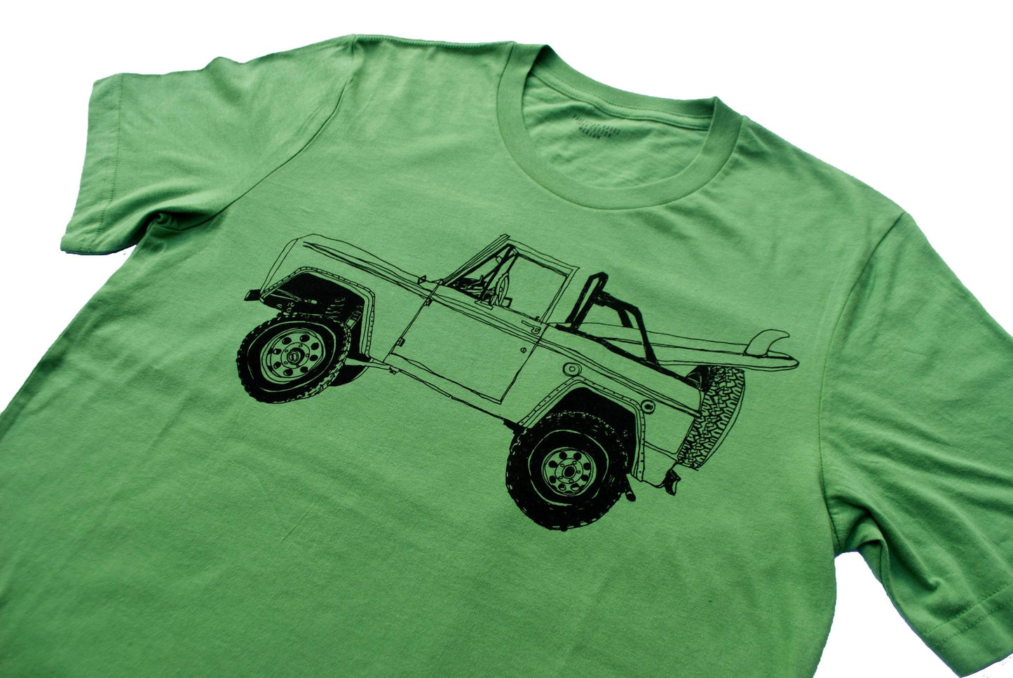 Bronco Surf Trip - Leaf Green T-Shirt, Vintage Eco-Tee, by Paulville Goods