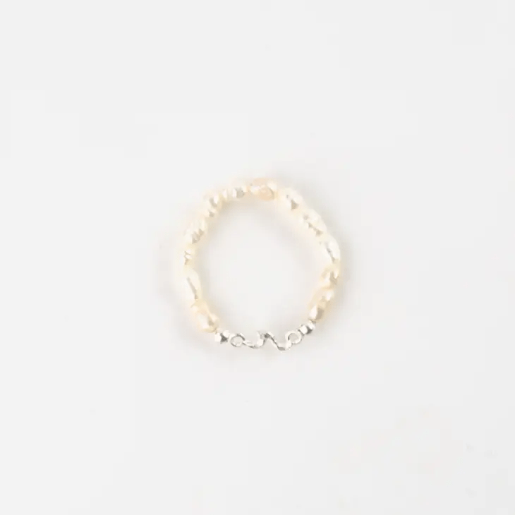 Kuta Wave Stone Stretch Ring | Silver Plated Alloy Lightweight Natural Beads
