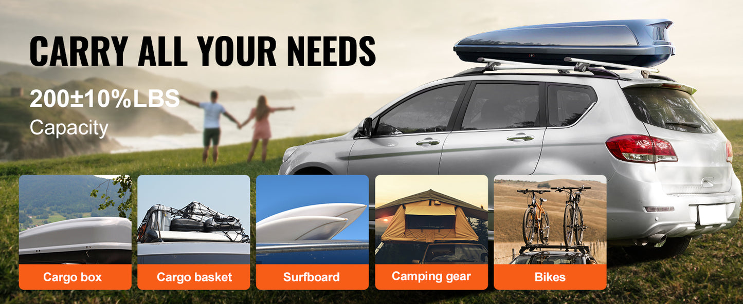 Adjustable Roof Rack CrossBars - for SUVs, Cars w/ Side Bars, 200LBS Capacity