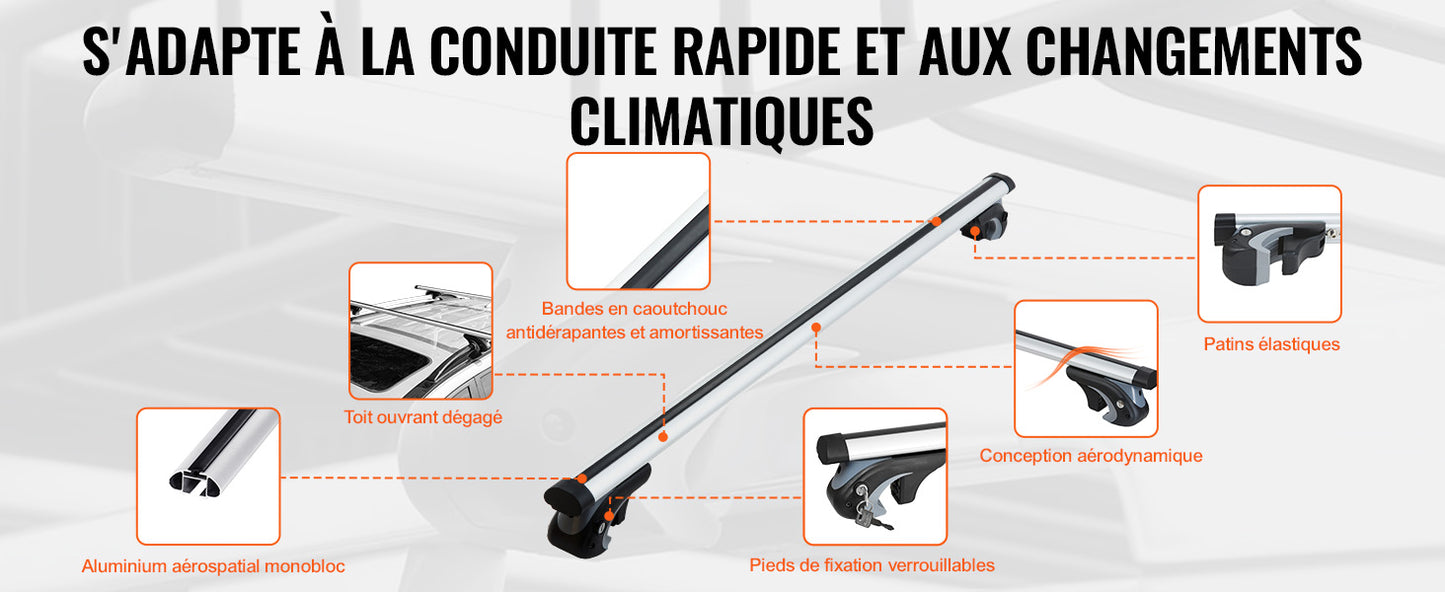 Adjustable Roof Rack CrossBars - for SUVs, Cars w/ Side Bars, 200LBS Capacity