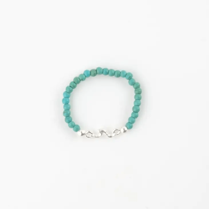 Kuta Wave Stone Stretch Ring | Silver Plated Alloy Lightweight Natural Beads