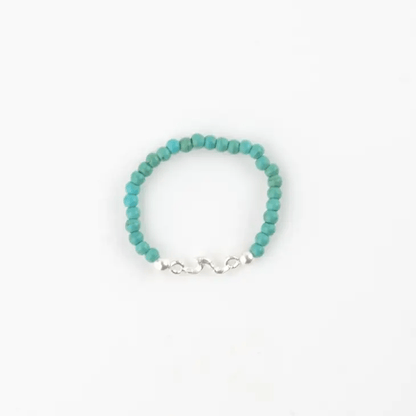 Kuta Wave Stone Stretch Ring | Silver Plated Alloy Lightweight Natural Beads