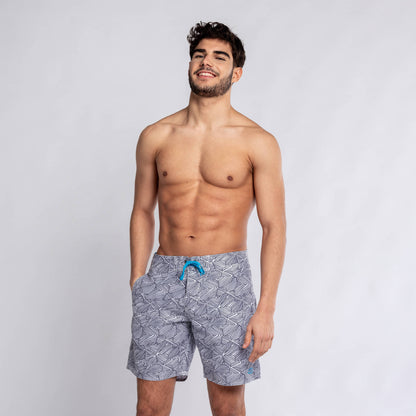 NAVAGIO Eco Beach Shorts | Gray Blue, 100% Recycled Polyester, Mid Length