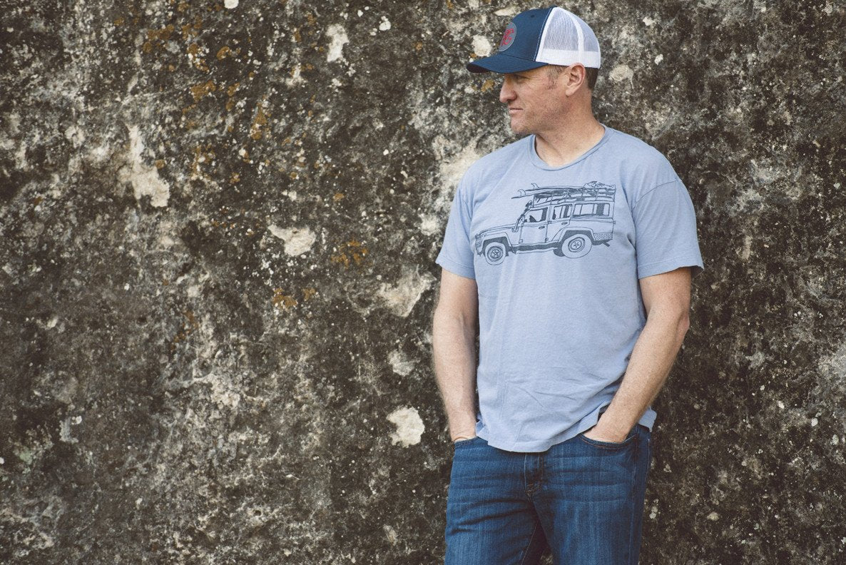 Surf Vacay Truck T-Shirt, Light Blue Sustainable Eco-Tee, by Paulville Goods