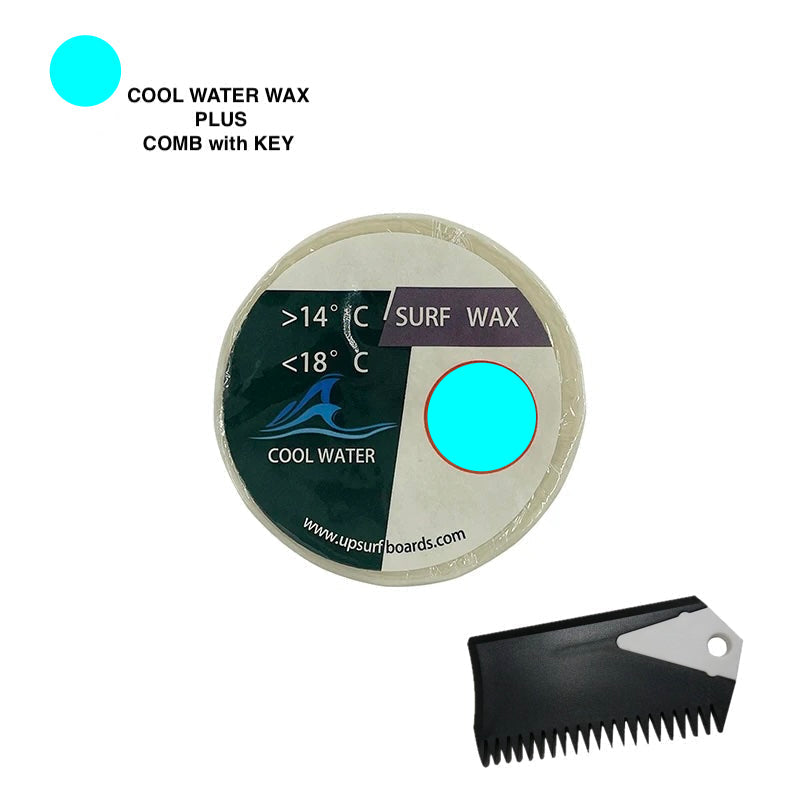Cool Water Surf Wax plus Wax Comb and Fin Key Combo Set, 57-65F or 14-18C
