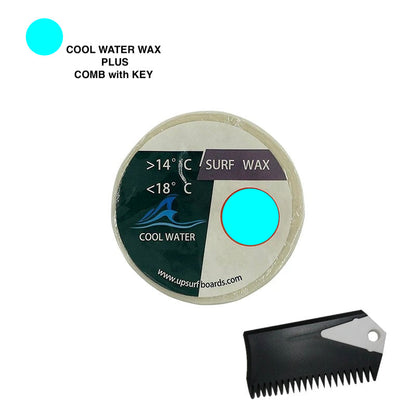 Cool Water Surf Wax plus Wax Comb and Fin Key Combo Set, 57-65F or 14-18C